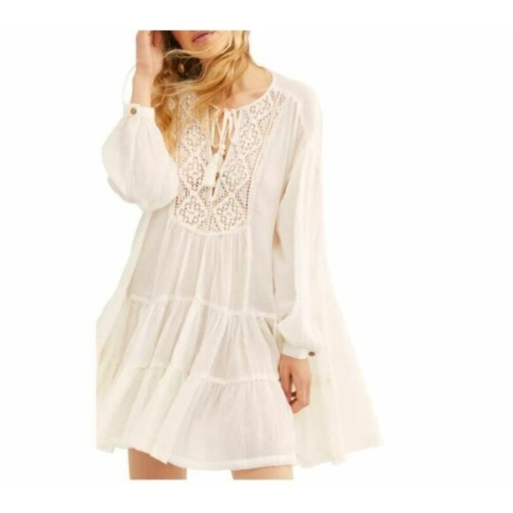Free People White Mini Dress Endless Summer Crochet Boho SZ XS New